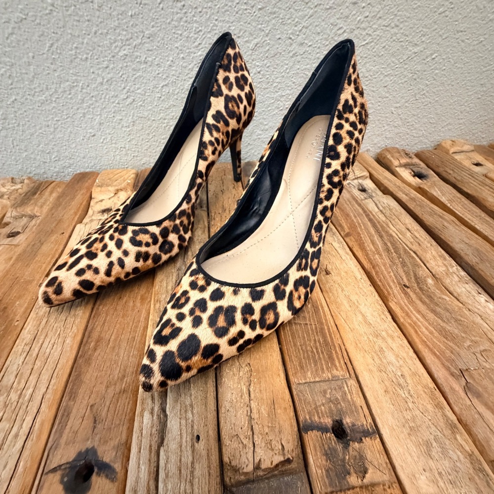 Alfani Step N Flex Leopard Print Calf Hair Pointed Toe Pumps Mens 9M Heel Heels - Picture 2 of 7